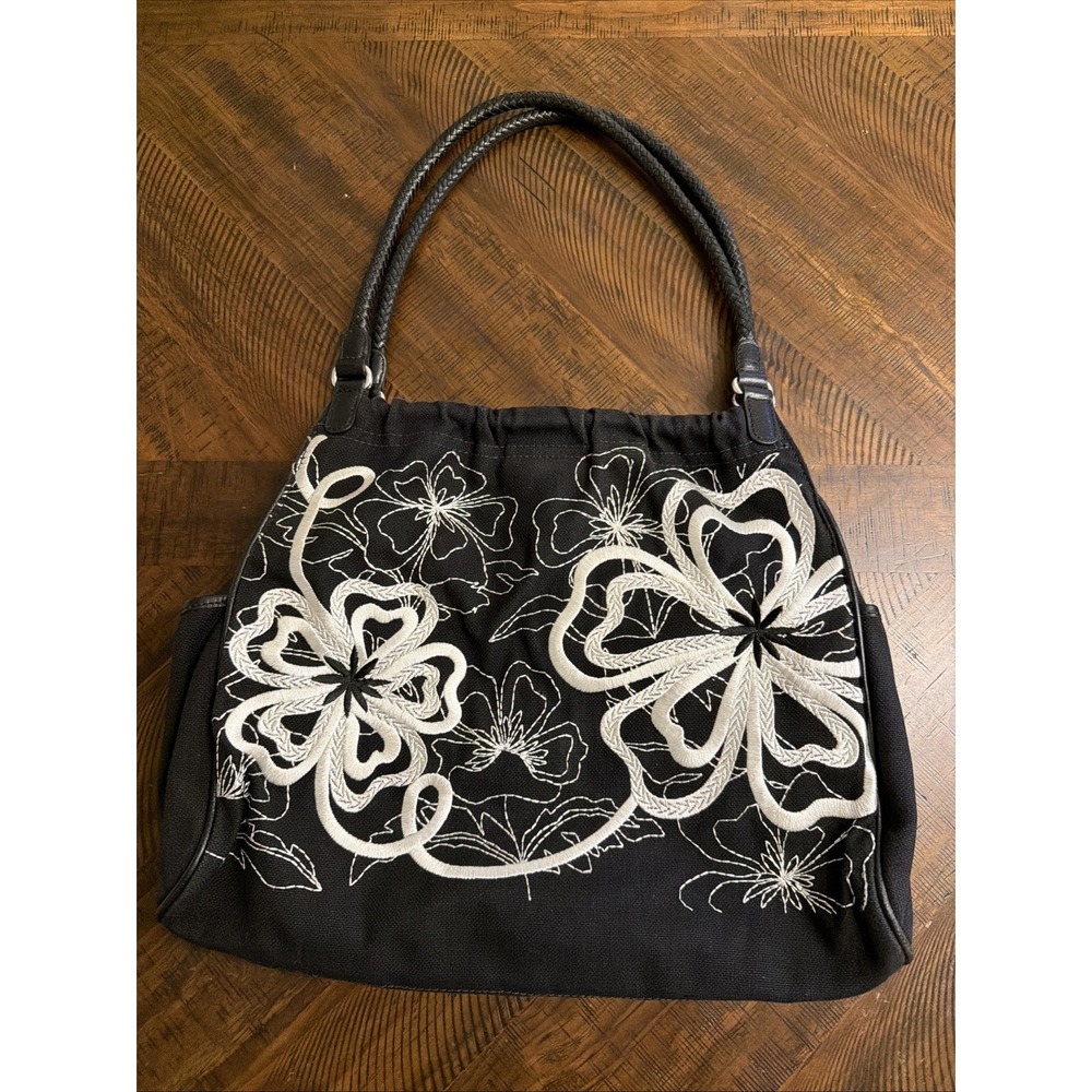 Brighton "Adele" Stunning Canvas Handbag Embroidered Flowers Boho